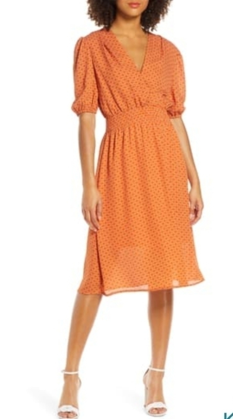 Fraiche by J. V Neck Puffed Sleeve Dress